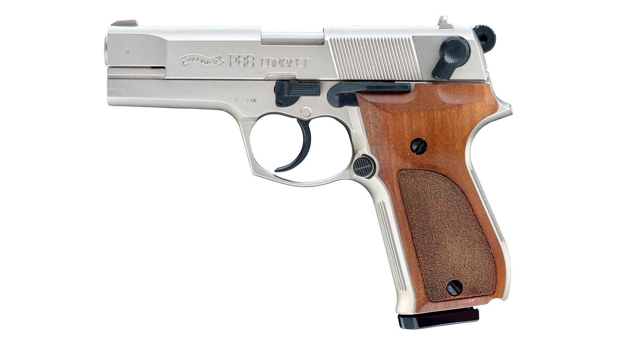 Walther P88- 10 schüssig 9mm P.A. vernickelt/ Holz