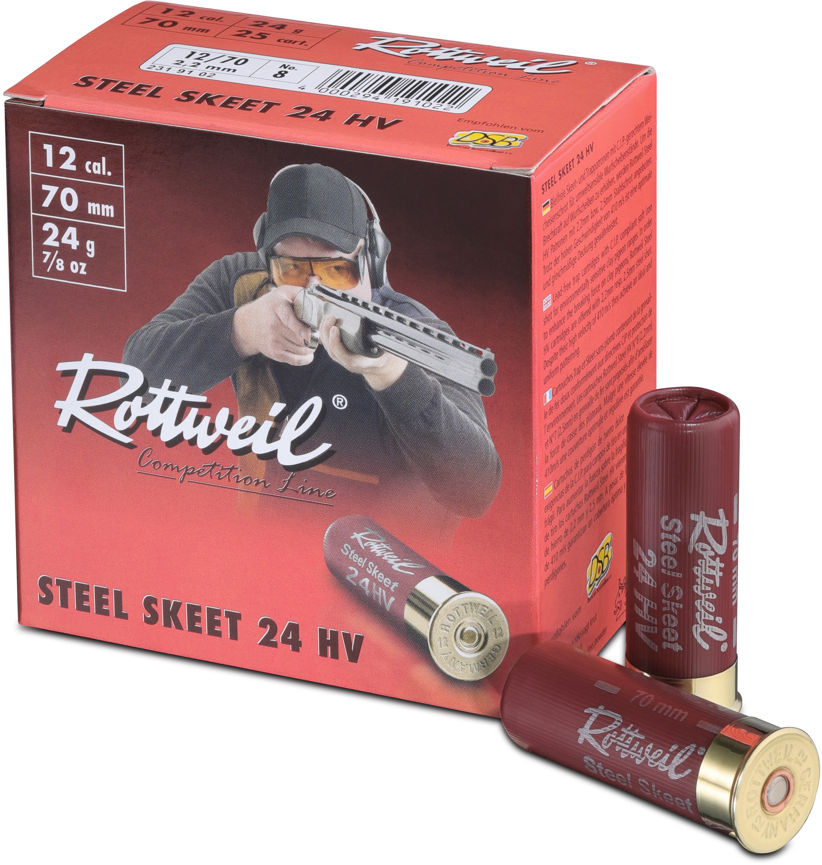 Rottweil Steel Skeet 24  2,2mm 12/70, 25 Patronen HV