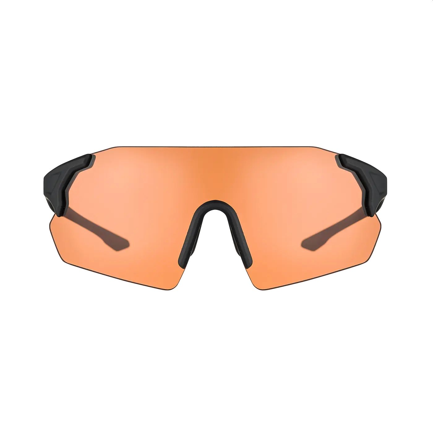 Sportliche Schießbrille mit orangen getönten Gläsern und schwarzem Gestell