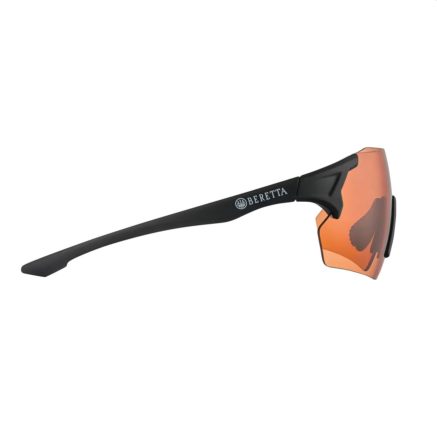 Sportliche Schießbrille mit orangen getönten Gläsern und schwarzem Gestell